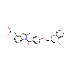 Cc1cc2c(CC(=O)O)cccc2n1C(=O)c1ccc(OC[C@@H]2CN(C)c3ccc(F)cc3O2)cc1 ZINC000028376620