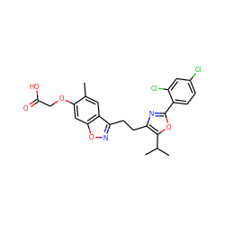 Cc1cc2c(CCc3nc(-c4ccc(Cl)cc4Cl)oc3C(C)C)noc2cc1OCC(=O)O ZINC000066251285