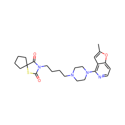 Cc1cc2c(N3CCN(CCCCN4C(=O)SC5(CCCC5)C4=O)CC3)nccc2o1 ZINC000034186867