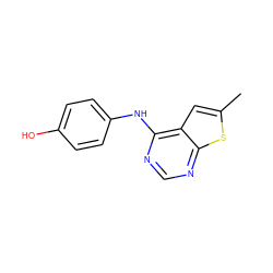 Cc1cc2c(Nc3ccc(O)cc3)ncnc2s1 ZINC000004931971