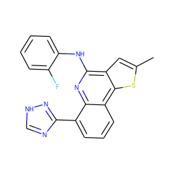 Cc1cc2c(Nc3ccccc3F)nc3c(-c4nc[nH]n4)cccc3c2s1 ZINC000084634550