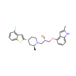 Cc1cc2c(OC[C@@H](O)CN3CC[C@@H](c4cc5c(F)cccc5s4)C[C@@H]3C)cccc2[nH]1 ZINC000003928678