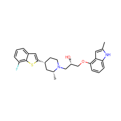 Cc1cc2c(OC[C@@H](O)CN3CC[C@@H](c4cc5cccc(F)c5s4)C[C@H]3C)cccc2[nH]1 ZINC000013587184