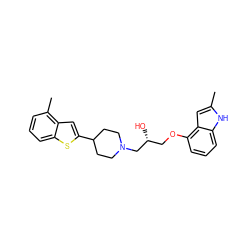 Cc1cc2c(OC[C@@H](O)CN3CCC(c4cc5c(C)cccc5s4)CC3)cccc2[nH]1 ZINC000013490096