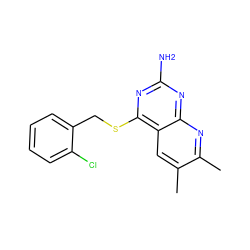 Cc1cc2c(SCc3ccccc3Cl)nc(N)nc2nc1C ZINC000001685092