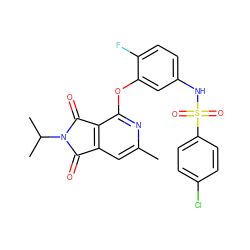 Cc1cc2c(c(Oc3cc(NS(=O)(=O)c4ccc(Cl)cc4)ccc3F)n1)C(=O)N(C(C)C)C2=O ZINC000103236903