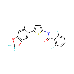 Cc1cc2c(cc1-c1ccc(NC(=O)c3c(F)cccc3F)s1)OC(F)(F)O2 ZINC000114459125