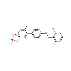 Cc1cc2c(cc1-c1ccc(NCc3c(F)cccc3Cl)nc1)OC(F)(F)O2 ZINC000207720803