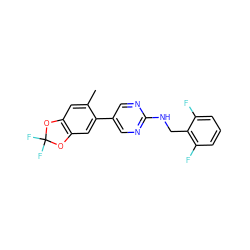 Cc1cc2c(cc1-c1cnc(NCc3c(F)cccc3F)nc1)OC(F)(F)O2 ZINC000149810872