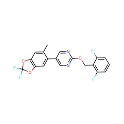 Cc1cc2c(cc1-c1cnc(OCc3c(F)cccc3F)nc1)OC(F)(F)O2 ZINC000207719897