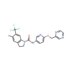 Cc1cc2c(cc1C(F)(F)F)N(C(=O)Nc1ccc(OCc3cnccn3)nc1)CC2 ZINC000001489141