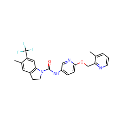 Cc1cc2c(cc1C(F)(F)F)N(C(=O)Nc1ccc(OCc3ncccc3C)nc1)CC2 ZINC000029546014