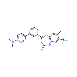 Cc1cc2c(cc1C(F)(F)F)NC(=O)CC(c1cccc(-c3ccc(N(C)C)nc3)c1)=N2 ZINC000101383386