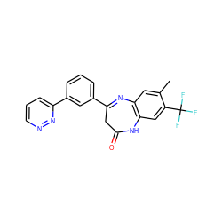 Cc1cc2c(cc1C(F)(F)F)NC(=O)CC(c1cccc(-c3cccnn3)c1)=N2 ZINC000101383396