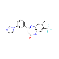 Cc1cc2c(cc1C(F)(F)F)NC(=O)CC(c1cccc(-n3ccnc3)c1)=N2 ZINC000101383338