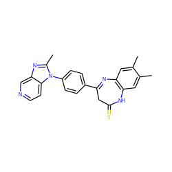 Cc1cc2c(cc1C)NC(=S)CC(c1ccc(-n3c(C)nc4cnccc43)cc1)=N2 ZINC000013743143