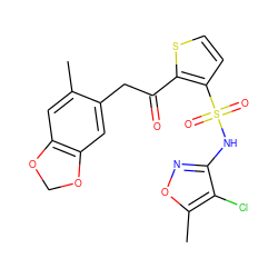 Cc1cc2c(cc1CC(=O)c1sccc1S(=O)(=O)Nc1noc(C)c1Cl)OCO2 ZINC000029408365