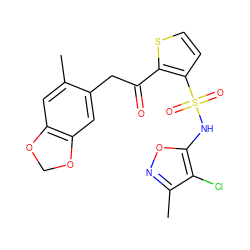 Cc1cc2c(cc1CC(=O)c1sccc1S(=O)(=O)Nc1onc(C)c1Cl)OCO2 ZINC000001481831