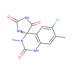 Cc1cc2c(cc1Cl)[C@@]1(NC(=O)NC1=O)N(C)C(=O)N2 ZINC000013455993