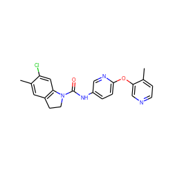 Cc1cc2c(cc1Cl)N(C(=O)Nc1ccc(Oc3cnccc3C)nc1)CC2 ZINC000029548037