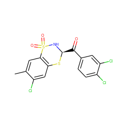 Cc1cc2c(cc1Cl)S[C@H](C(=O)c1ccc(Cl)c(Cl)c1)NS2(=O)=O ZINC000040380437