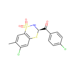 Cc1cc2c(cc1Cl)S[C@H](C(=O)c1ccc(Cl)cc1)NS2(=O)=O ZINC000040980636