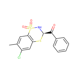 Cc1cc2c(cc1Cl)S[C@H](C(=O)c1ccccc1)NS2(=O)=O ZINC000040834876