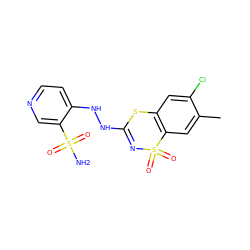 Cc1cc2c(cc1Cl)SC(NNc1ccncc1S(N)(=O)=O)=NS2(=O)=O ZINC000049808662