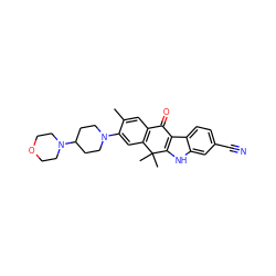 Cc1cc2c(cc1N1CCC(N3CCOCC3)CC1)C(C)(C)c1[nH]c3cc(C#N)ccc3c1C2=O ZINC000082158150