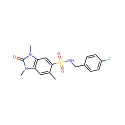 Cc1cc2c(cc1S(=O)(=O)NCc1ccc(F)cc1)n(C)c(=O)n2C ZINC000064976536