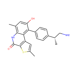 Cc1cc2c(s1)c(=O)[nH]c1c(C)cc(O)c(-c3ccc([C@@H](C)CN)cc3)c12 ZINC000165250038