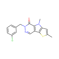 Cc1cc2c(s1)c1cnn(Cc3cccc(Cl)c3)c(=O)c1n2C ZINC000036380368