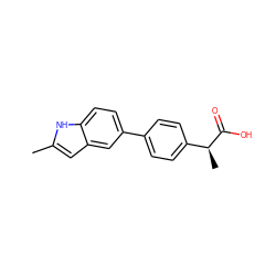 Cc1cc2cc(-c3ccc([C@H](C)C(=O)O)cc3)ccc2[nH]1 ZINC000000017641