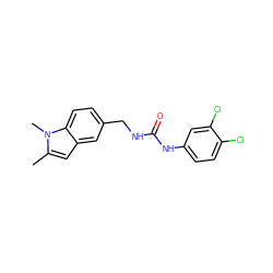 Cc1cc2cc(CNC(=O)Nc3ccc(Cl)c(Cl)c3)ccc2n1C ZINC000004061609