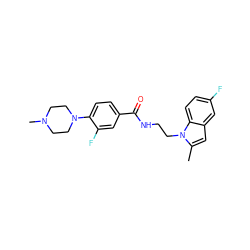 Cc1cc2cc(F)ccc2n1CCNC(=O)c1ccc(N2CCN(C)CC2)c(F)c1 ZINC000169351850