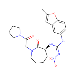 Cc1cc2cc(N/C(=N/[N+](=O)[O-])N[C@H]3CCCCN(CC(=O)N4CCCC4)C3=O)ccc2o1 ZINC000045316209