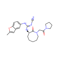 Cc1cc2cc(N/C(=N\C#N)N[C@@H]3CCCCCN(CC(=O)N4CCCC4)C3=O)ccc2o1 ZINC000043014763