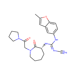 Cc1cc2cc(N/C(=N\C#N)N[C@@H]3CCCCN(CC(=O)N4CCCC4)C3=O)ccc2o1 ZINC000043019709