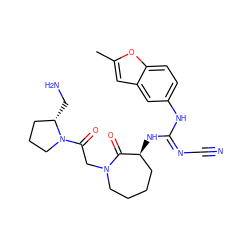 Cc1cc2cc(N/C(=N\C#N)N[C@H]3CCCCN(CC(=O)N4CCC[C@@H]4CN)C3=O)ccc2o1 ZINC000042963936