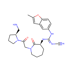 Cc1cc2cc(N/C(=N\C#N)N[C@H]3CCCCN(CC(=O)N4CCC[C@H]4CN)C3=O)ccc2o1 ZINC000042963942