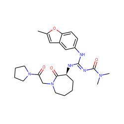 Cc1cc2cc(N/C(=N\C(=O)N(C)C)N[C@H]3CCCCN(CC(=O)N4CCCC4)C3=O)ccc2o1 ZINC000045245974