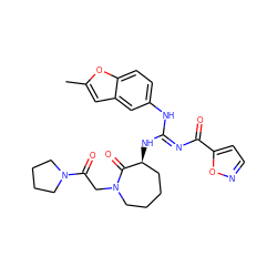 Cc1cc2cc(N/C(=N\C(=O)c3ccno3)N[C@H]3CCCCN(CC(=O)N4CCCC4)C3=O)ccc2o1 ZINC000040895213