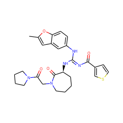 Cc1cc2cc(N/C(=N\C(=O)c3ccsc3)N[C@H]3CCCCN(CC(=O)N4CCCC4)C3=O)ccc2o1 ZINC000045253448