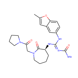 Cc1cc2cc(N/C(=N\C(N)=O)N[C@H]3CCCCN(CC(=O)N4CCCC4)C3=O)ccc2o1 ZINC000045245258