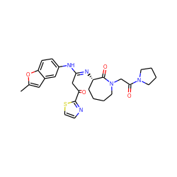 Cc1cc2cc(N/C(CC(=O)c3nccs3)=N/[C@H]3CCCCN(CC(=O)N4CCCC4)C3=O)ccc2o1 ZINC000101031686