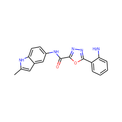 Cc1cc2cc(NC(=O)c3nnc(-c4ccccc4N)o3)ccc2[nH]1 ZINC000042988775