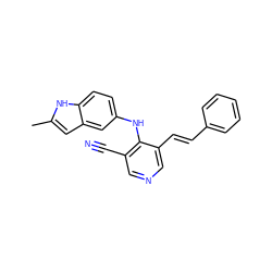 Cc1cc2cc(Nc3c(C#N)cncc3/C=C/c3ccccc3)ccc2[nH]1 ZINC000045260019