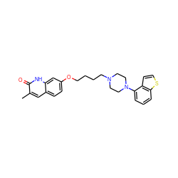 Cc1cc2ccc(OCCCCN3CCN(c4cccc5sccc45)CC3)cc2[nH]c1=O ZINC000115096581