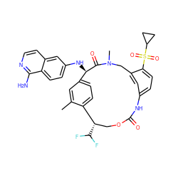 Cc1cc2ccc1[C@@H](C(F)F)COC(=O)Nc1ccc(S(=O)(=O)C3CC3)c(c1)CN(C)C(=O)[C@@H]2Nc1ccc2c(N)nccc2c1 ZINC000207309167