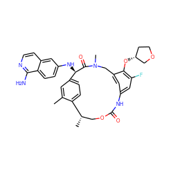 Cc1cc2ccc1[C@@H](C)COC(=O)Nc1cc(F)c(O[C@@H]3CCOC3)c(c1)CN(C)C(=O)[C@@H]2Nc1ccc2c(N)nccc2c1 ZINC001772592252